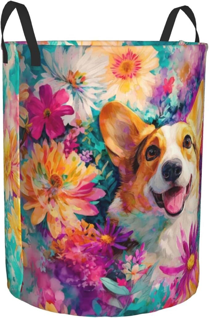 Dog Flower Laundry Basket Storage Bin Foldable Laundry Hamper Clothes Storage - Image 2
