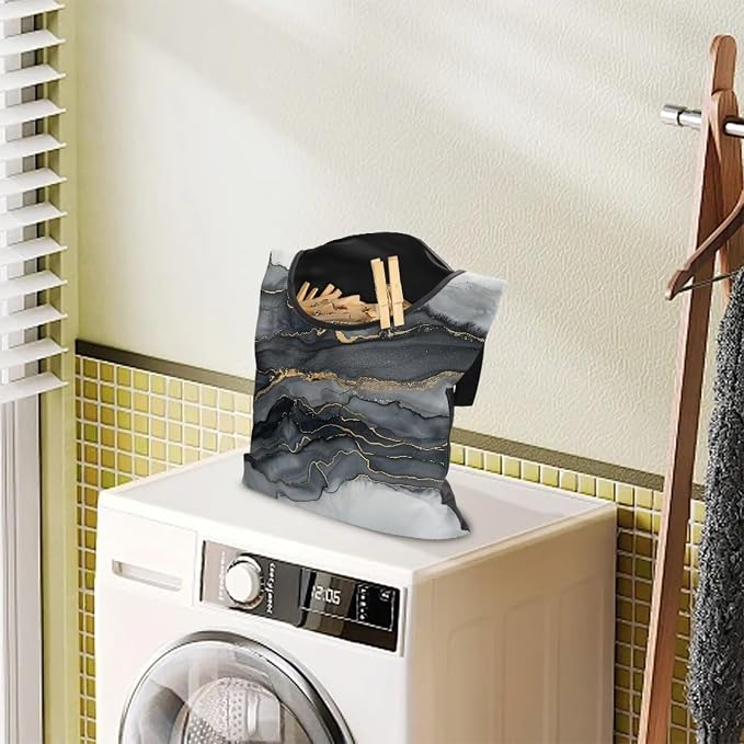 Black Marble Clothespin Bag Large Capacity Hanging Storage Reusable Dust-Proof - Image 2