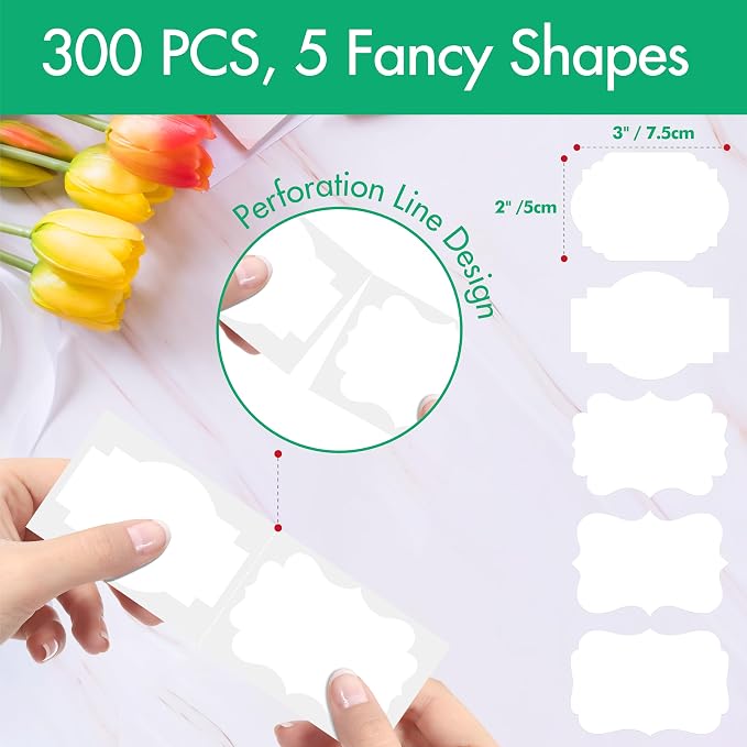300 PCS White Stickers, 5 Shape Water/Oil/Tear Resistant Blank Stickers - Image 3