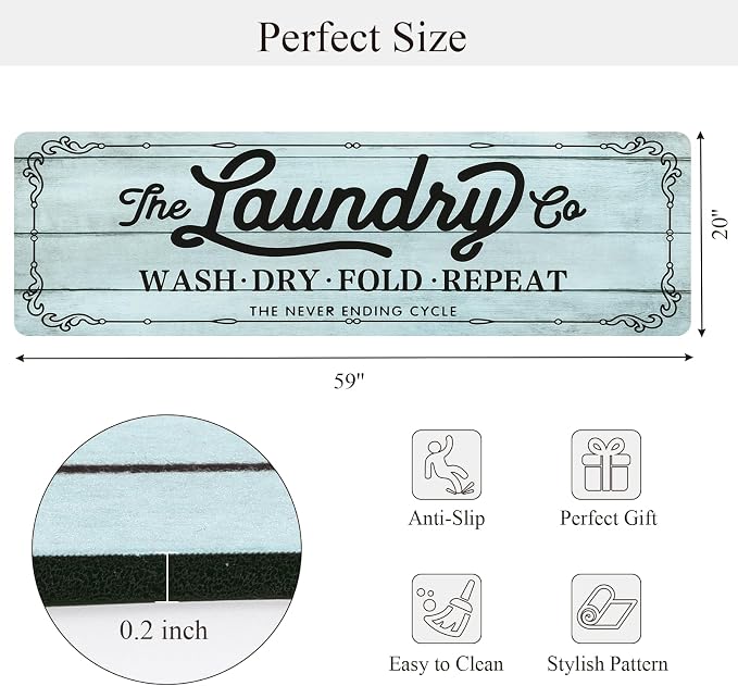 Pauwer Laundry Room Rug Runner 20"x60" Waterproof Rubber Laundry Mat Non Slip - Image 2