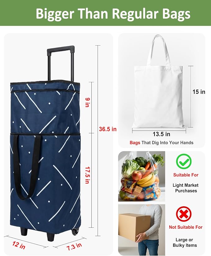 Foldable Rolling Bag, Portable Small Shopping Cart - Image 3