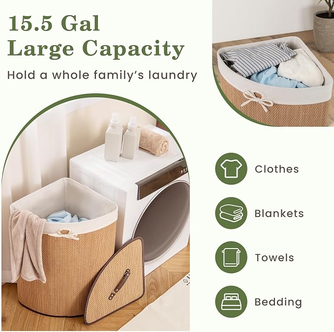 Julimoon Laundry Hamper with Lid, Bamboo Laundry Basket with Removable Liner - Image 5