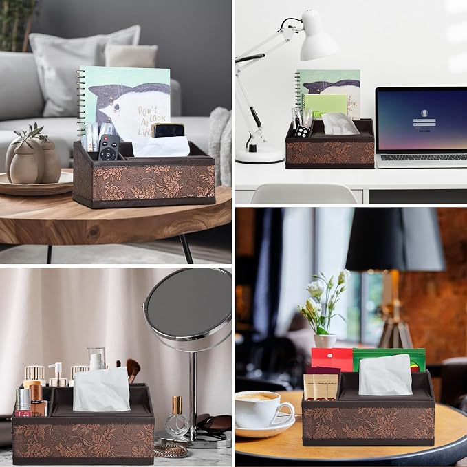 Marte Vanci Leather Tissue Box Cover Rectangular Multifunctional Tissue Holder - Image 4