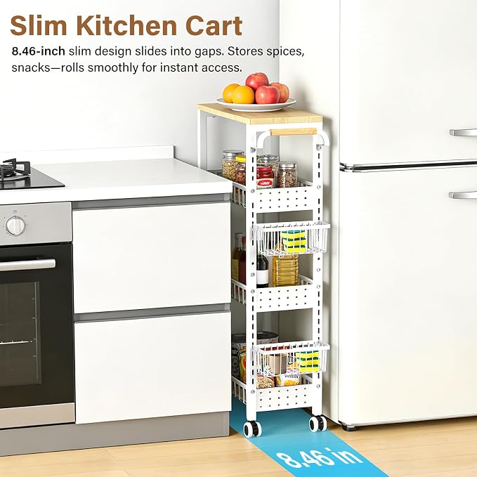 7.8 Inch Ultra-Slim 4-Tier Rolling Storage Cart - Image 4