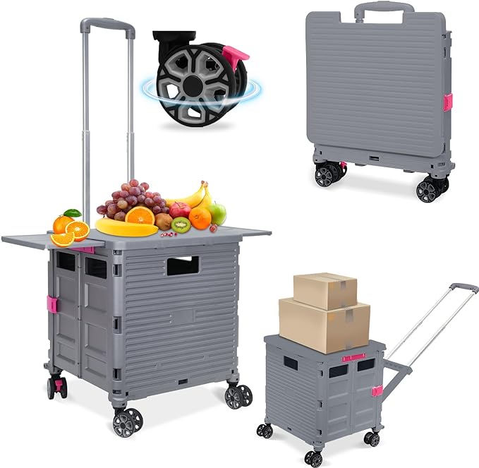 FELICON SELORSS Folding Utility Cart Rolling Crate Tote Basket Box Storage by FELICON