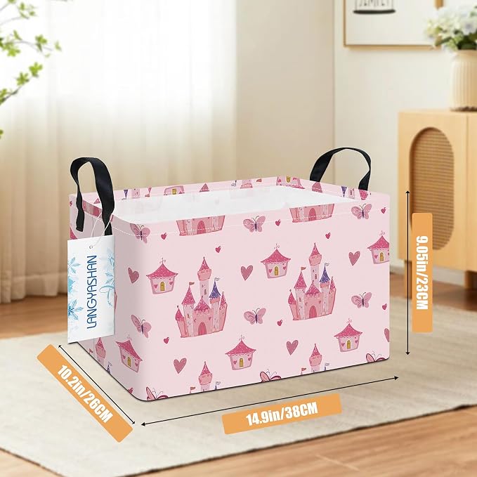 LANGYASHAN Rectangular Storage Bin Collapse Canvas Fabric Cartoon Storage Basket - Image 2