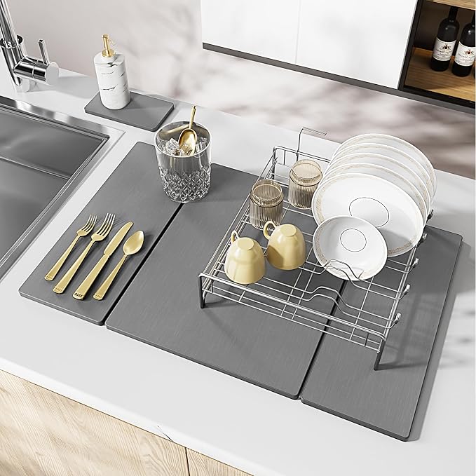 2PCS Stone Drying Mat for Kitchen Counter, Large Stone Dish Drying Mat by IMGROSE
