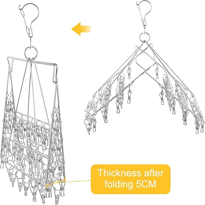 Folding Sock Dryer with 52 Peg, Stainless Steel Swivel Drying Rack Windproof - Image 2