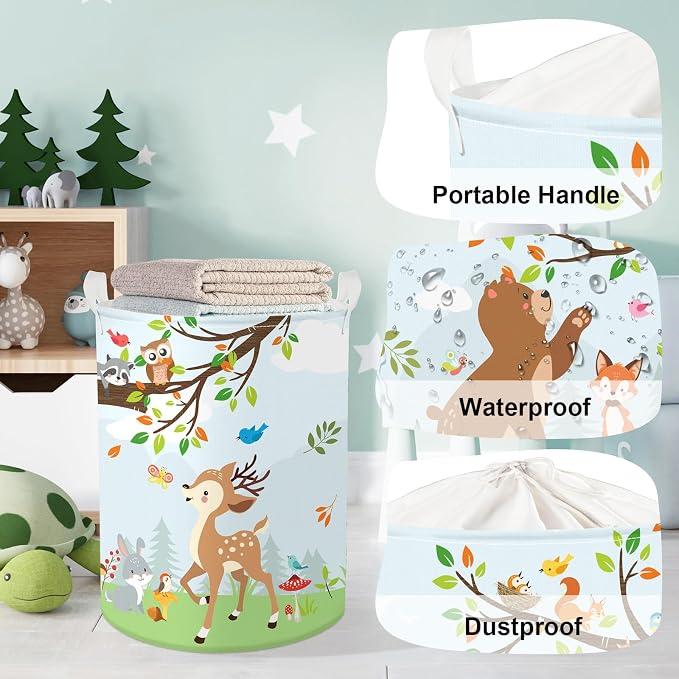 Forest Animals Laundry Hamper Woodland Tree Large Storage Basket Parents - Image 4