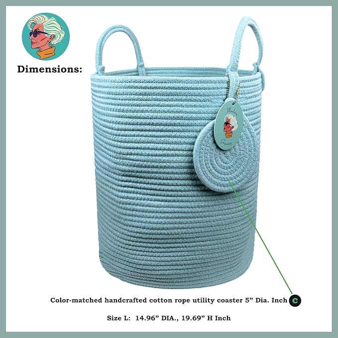 Modern Granny Large Cotton Rope Laundry Hamper 15x20 Inch Dual Secure Woven - Image 4