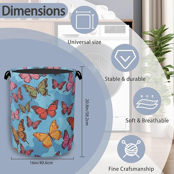 Colorful Butterfly Laundry Basket, Foldable Oxford Cloth Tote Bag Laundry - Image 2