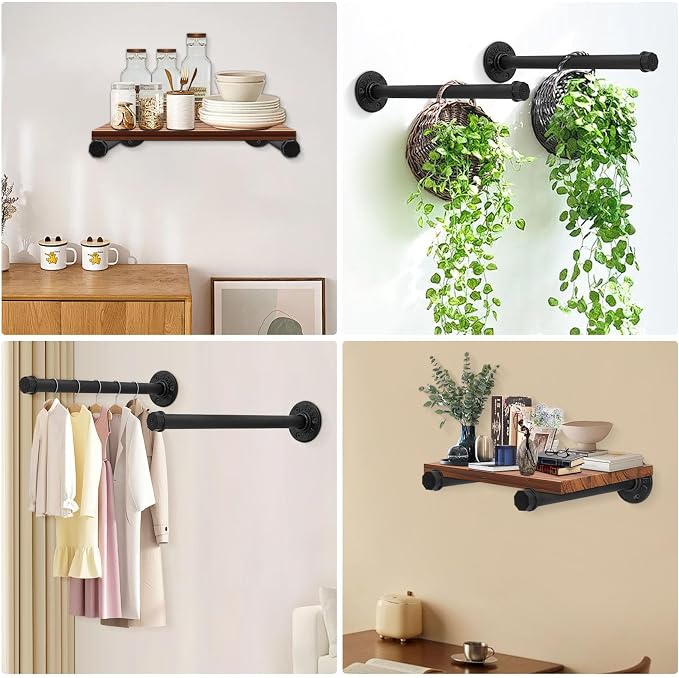 2 Pcs 12 Inch Industrial Pipe Clothes Rack DIY Wall Mounted, Heavy Duty Rustic - Image 5