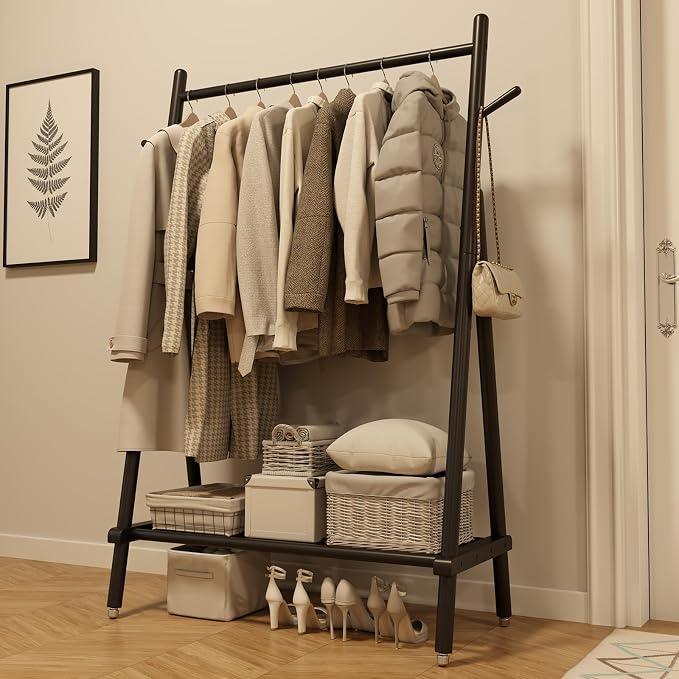 Solid Wood Clothing Rack, Rolling Clothes Rack by Muwuele