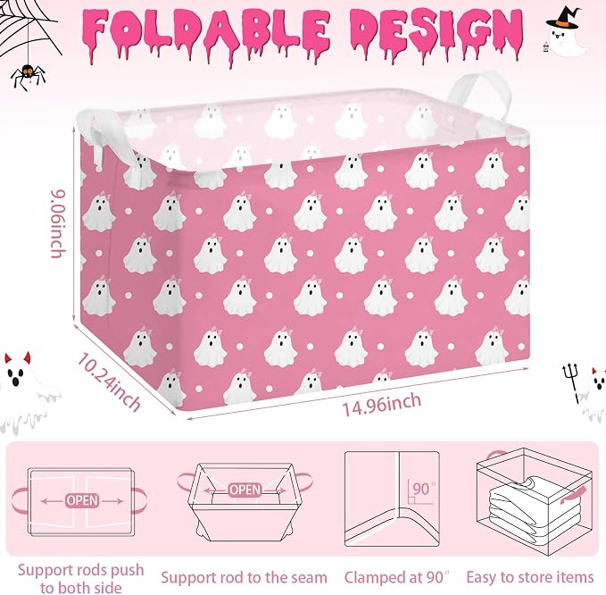 Chunful 4 Pcs Halloween Storage Baskets Pink Ghost Laundry Boo Basket Pink - Image 2