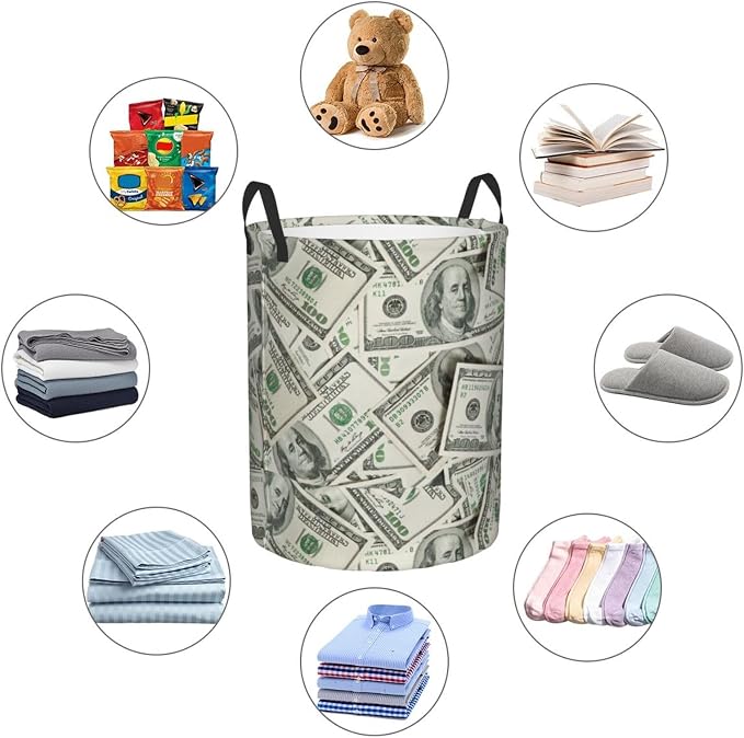 Funny Hundred Dollars Money Bills Laundry Hamper Bag - Image 5