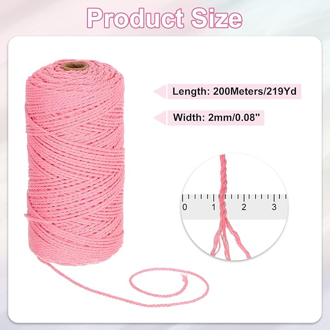 HARFINGTON Natural Macrame Cord 2mm x 220 Yards 3 Strand Twisted Cotton Macrame - Image 2