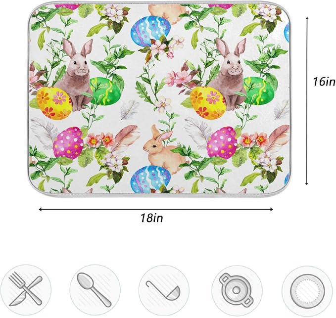 Easter Bunny Eggs Floral Pattern Absorbent Dish Drying Mat, 16 x 18 Inches - Image 4