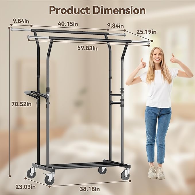 800LBS Heavy Duty Clothes Rack: Rolling Clothing Rack - Image 8