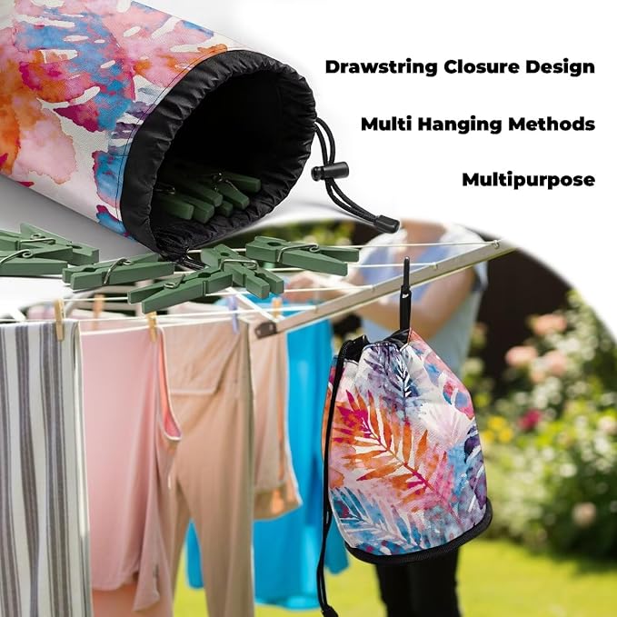 Tropical Leaf Clothespin Bag Holder Outside, Hanging Clothes Pin Bag - Image 6