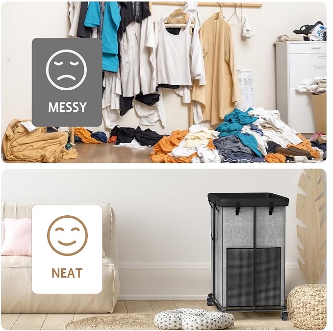 150L Large Laundry Basket with Wheels, Rolling Laundry Hamper with Removable - Image 7