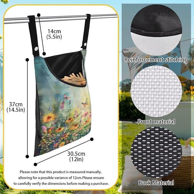 Floret Clothespin Bag with Hanging Hook Laundry Clothes Pin Holder Waterproof - Image 6