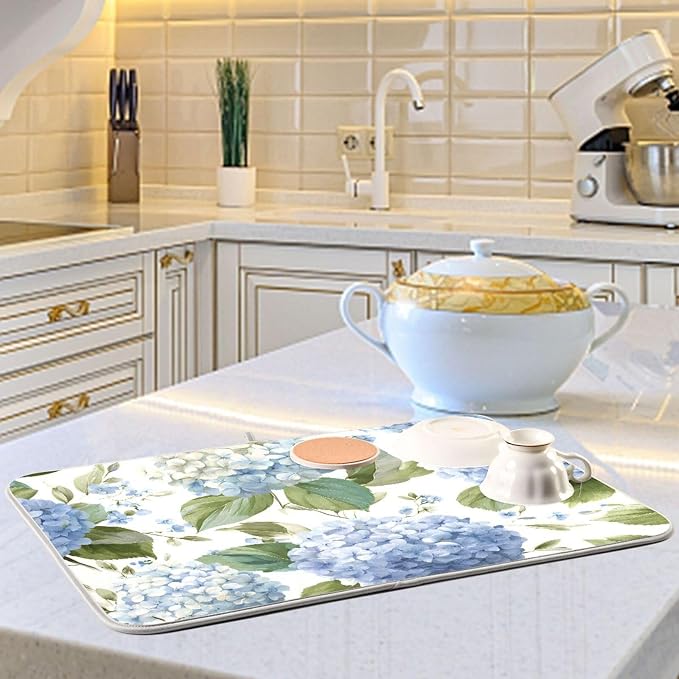 Watercolor Hydrangeas Dish Drying Mat Super Absorbent Drying Mat 16x18 inch - Image 6
