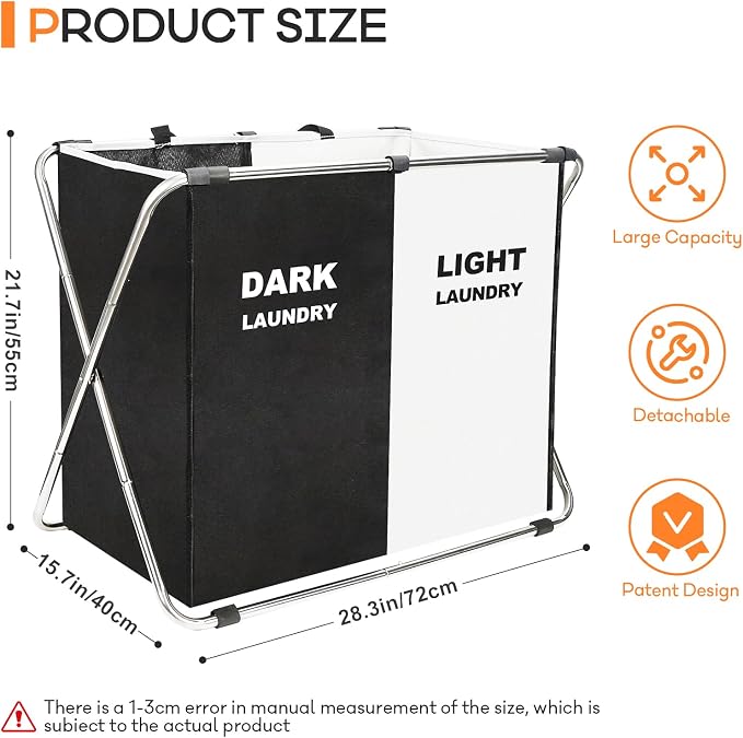 Laundry Cloth Hamper Sorter Basket Bin Foldable 2 Sections - Image 2