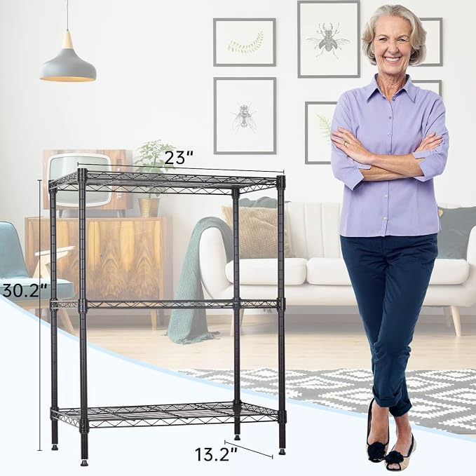 Meet perfect 3-Tier Metal Shelving Unit, 30.2" H x 13.2" W x 23" D Adjustable - Image 2