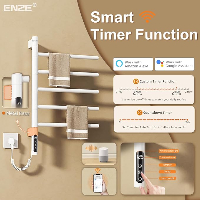 ENZE Smart Rotating Heated Towel Rack - Image 4