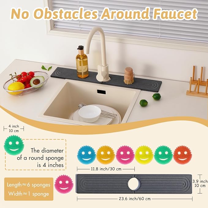 Faucet Mat for Kitchen Sink, Quick Drying Stone Sink Tray, Water Absorbent Soap - Image 3