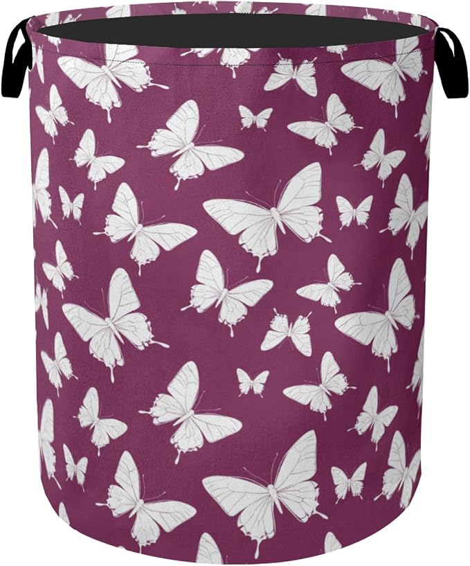 Purple Butterfly Silhouette Laundry Basket by Gearsly
