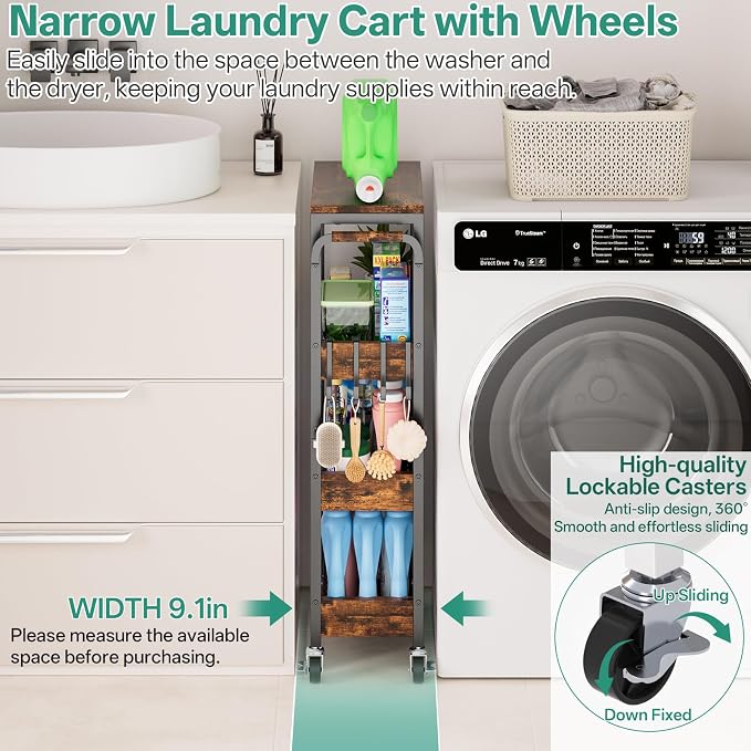 Slim Bathroom Storage Cart, 4 Tier Small Rolling Organizer Cabinet - Image 3