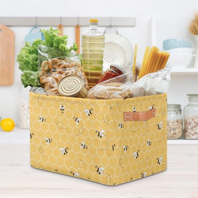 Honeycomb Bee Storage Basket Collapsible Storage Bin Large Fabric Storage Boxes - Image 8