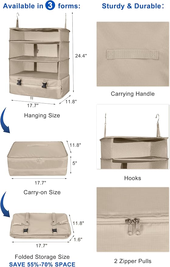 ELEZAY Hanging Packing Cubes Portable Travel Closet Collapsible Compression - Image 3