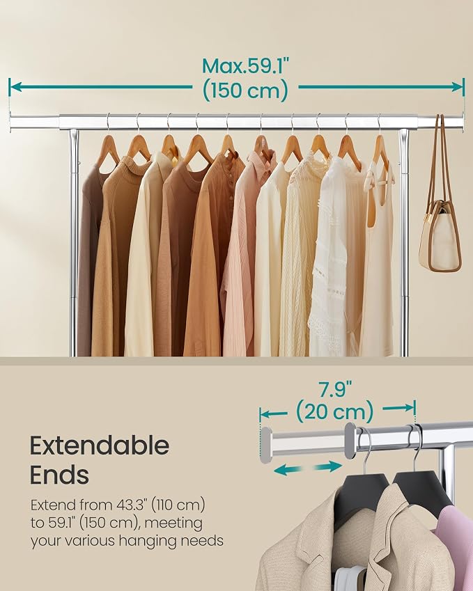 SONGMICS Clothes Rack with Wheels, Heavy-Duty Garment Rack with Extendable - Image 4