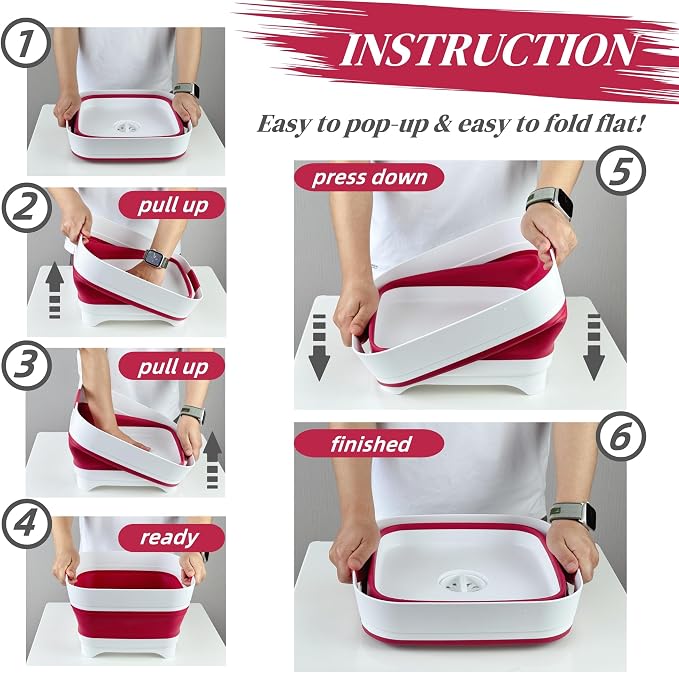 2.6 Gal Collapsible Camping Sink, Magenta Space-Saving Collapsible Dish Basin - Image 2