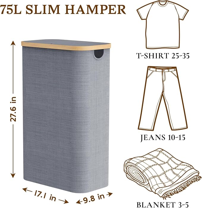 Laundry Basket with Lid, 75L Laundry Hamper with Removable Bag, Travel Dirty - Image 2