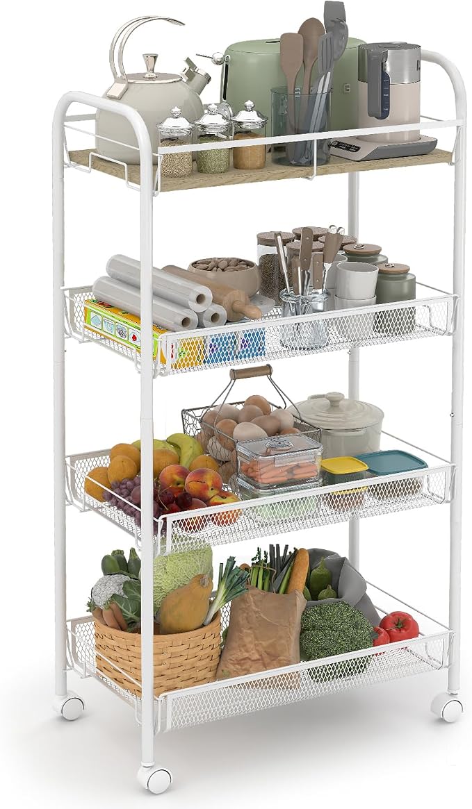 Sekey 4 Tier Rolling Cart Metal, Slim Storage Cart by Sekey