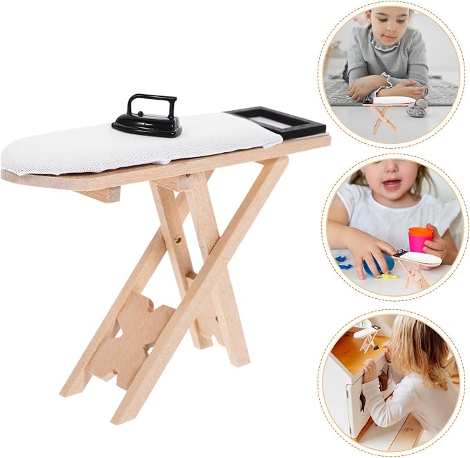 NUOBESTY 1 Set Dollhouse Miniature Iron Ironing Table Playset Mini Ironing - Image 7