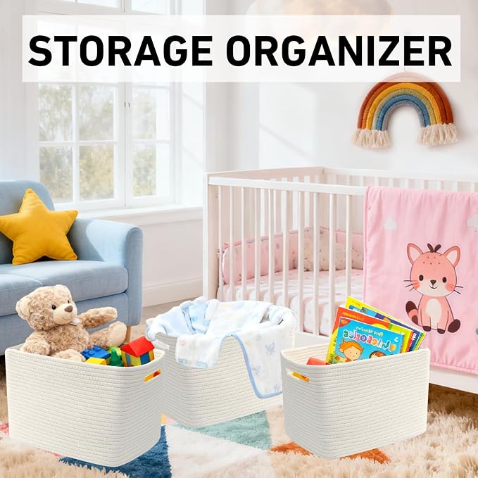 3 Pack Woven Storage Baskets for Shelves, 13.5"×11"×9.5"Organizing Bins - Image 4