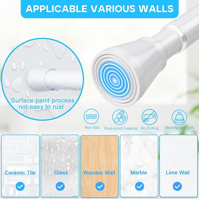 White Small Tension Curtain Rod 16-26 Inch, 7/8" inch Adjustable Short Curtain - Image 3