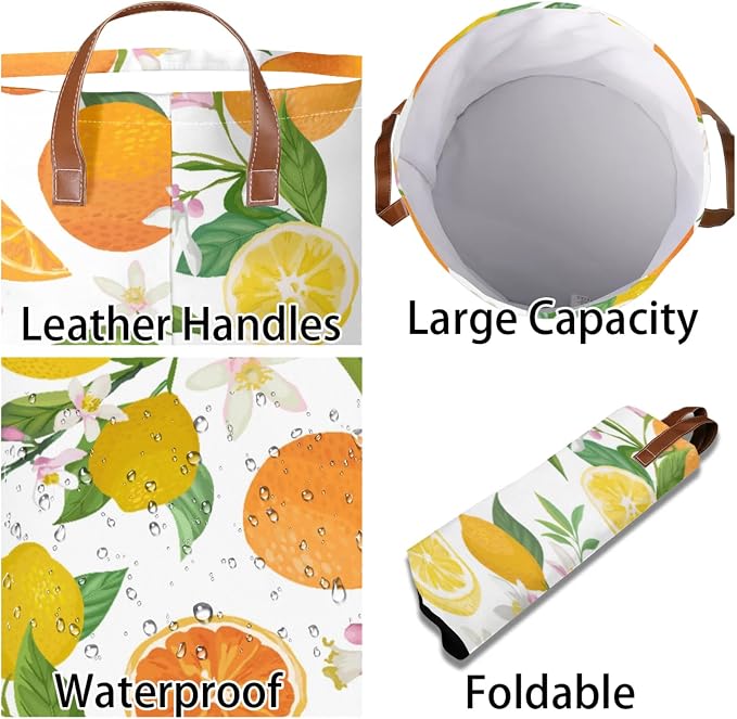 Lemon Orange Laundry Hamper Waterproof Collapsible Basket - Image 3
