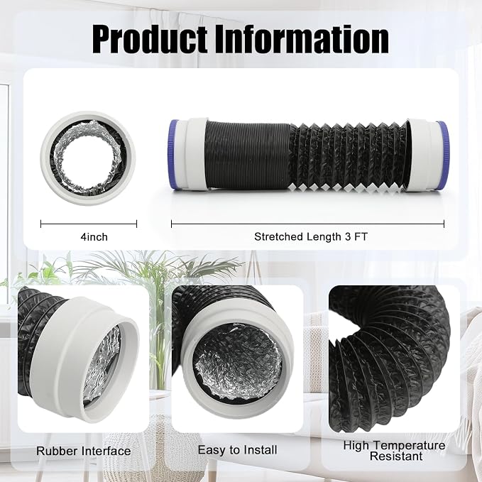 3FT Dryer Vent Hose, 4 Inch Rubber Seal Connectors - Image 5