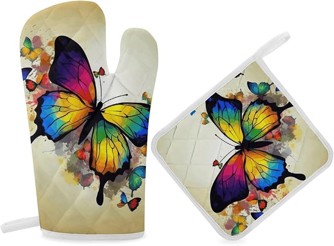 Color Butterfly Oven Mitts and Pot Holders Sets Heat Resistant Kitchen Oven by Unknown