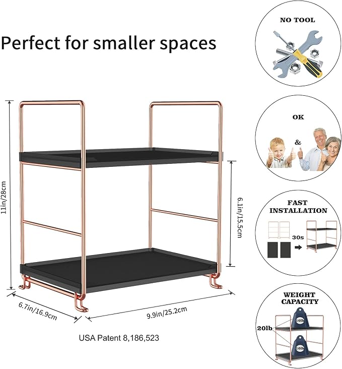 2-Tier Countertop Organizer Cosmetic Storage Rack Vanity Tray Stackable - Image 2