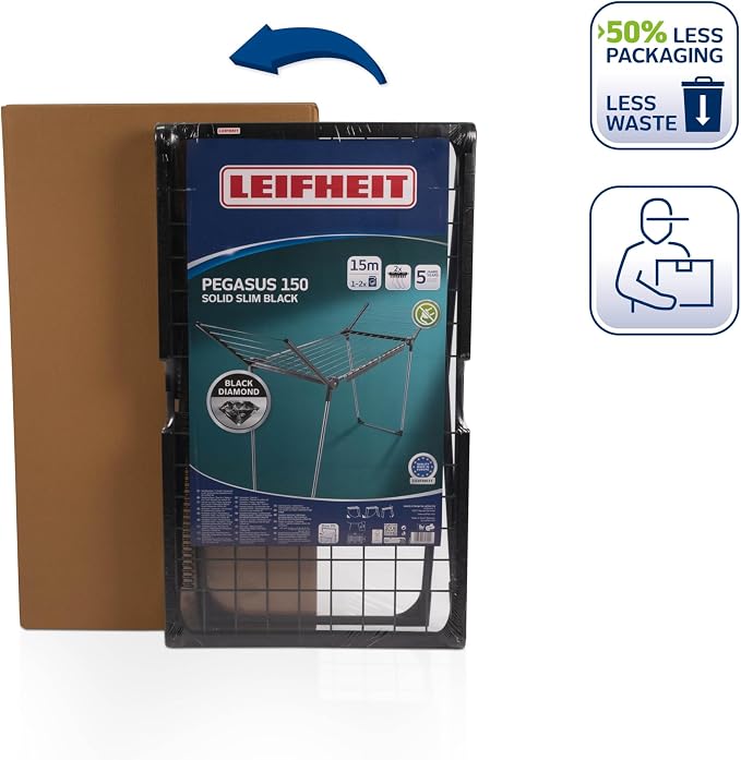 Leifheit Pegasus 150 Solid Slim Black Edition Clothes Airer, Stable Tumble Dryer - Image 7
