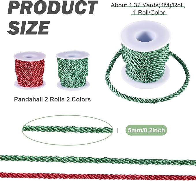 2 Rolls 5mm Twisted Cord Twine Cord Rope 3 Braided Decorative Rope Cord Red - Image 2