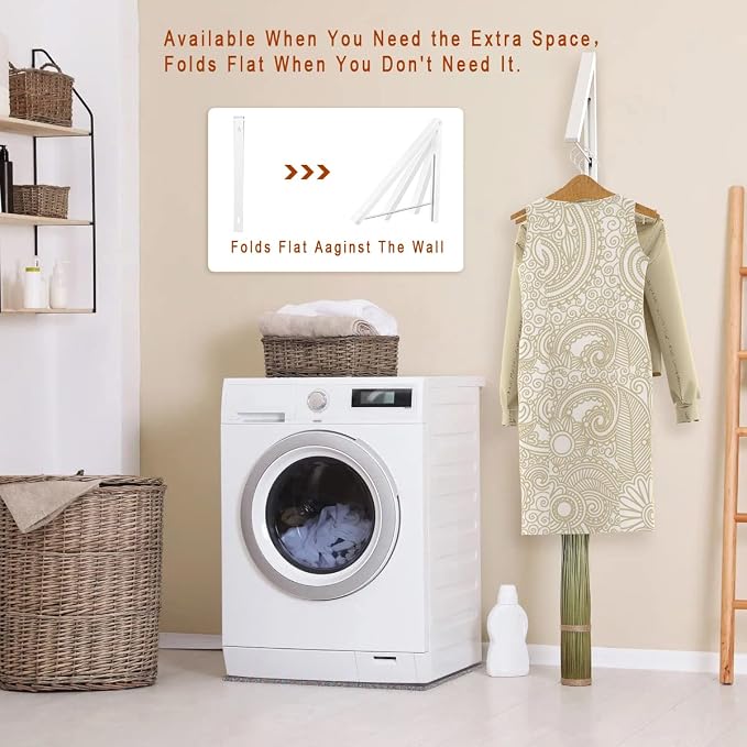 Folding Clothes Hanger Wall Mounted Retractable Clothes Rack, Easy Installation - Image 3