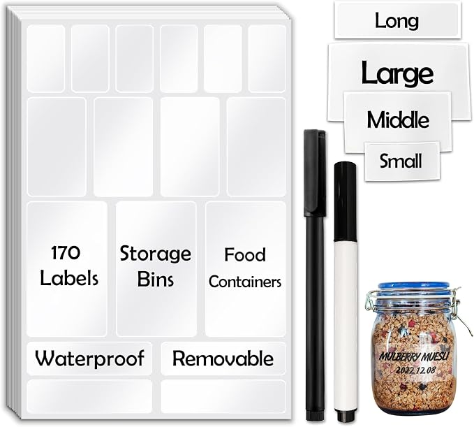 170Pcs Clear Removable Labels for Jars, for Storage Bins, for Food Containers by JIEHENG