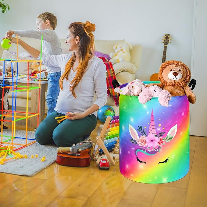 Round Laundry Basket Storage Bins Nursery Hamper Gift Baskets - Image 6